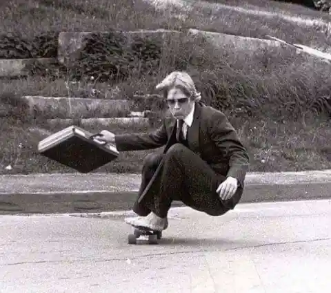 Skateboarding to work, 1982