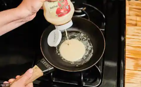 Ketchup bottle to make the perfectly round pancakes