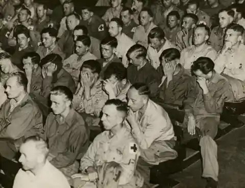 1945, German Prisoners of War reacting to a film about what happened at concentration camps