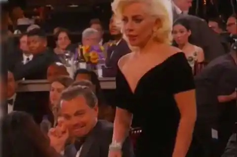 2016 Golden Globes: Leonardo DiCaprio Makes a Face at Lady Gaga