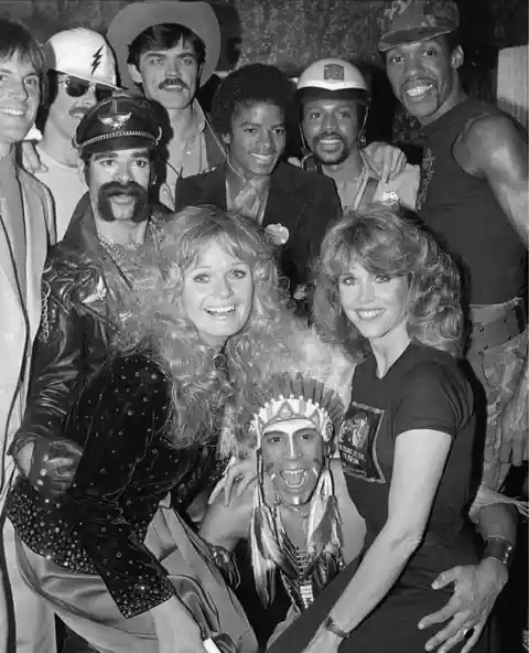 The Village People, Michael Jackson, Jane Fonda, Valerie Perrine, and Bruce Jenner at Studio 54⁠